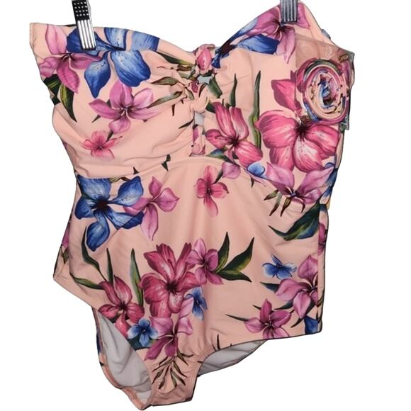 Kona Sol NWT One‎ Piece Bathing Suit Pink Floral Multiway Beach Vacation Medium - Picture 1 of 7